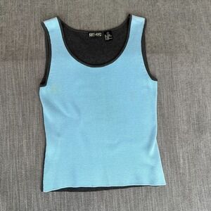 Vintage SHU+SHU Tank Top Womens M Blue Gray Knit Slim Fit Scoop Neck Pullover